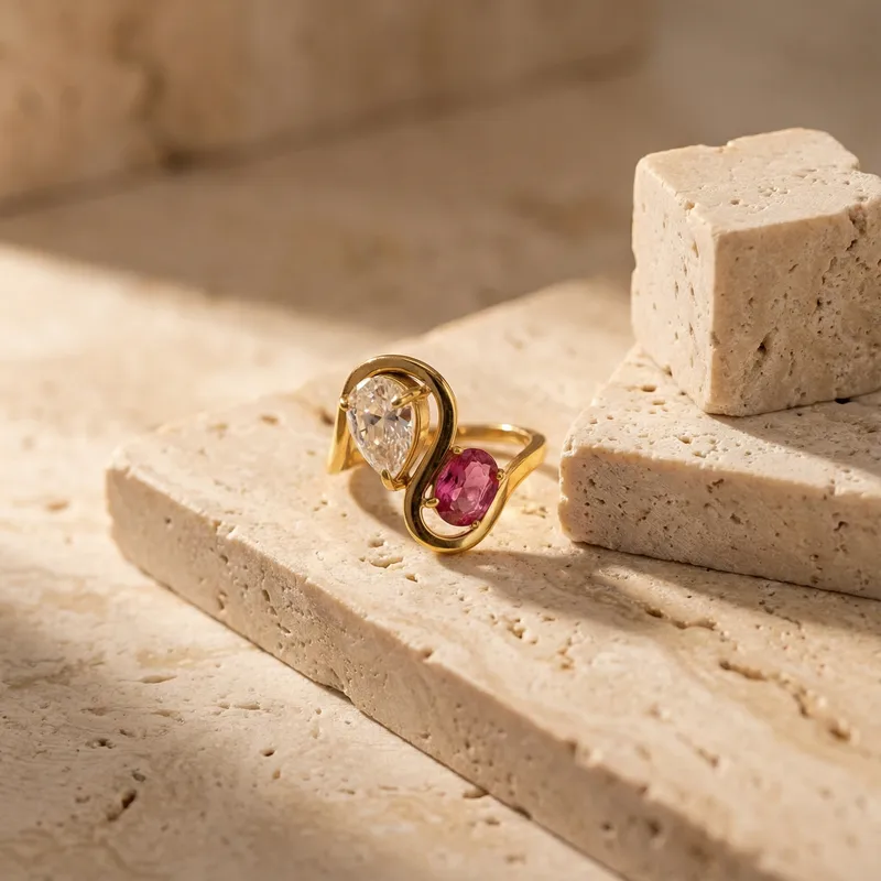 Pink & White Stone Ring 6